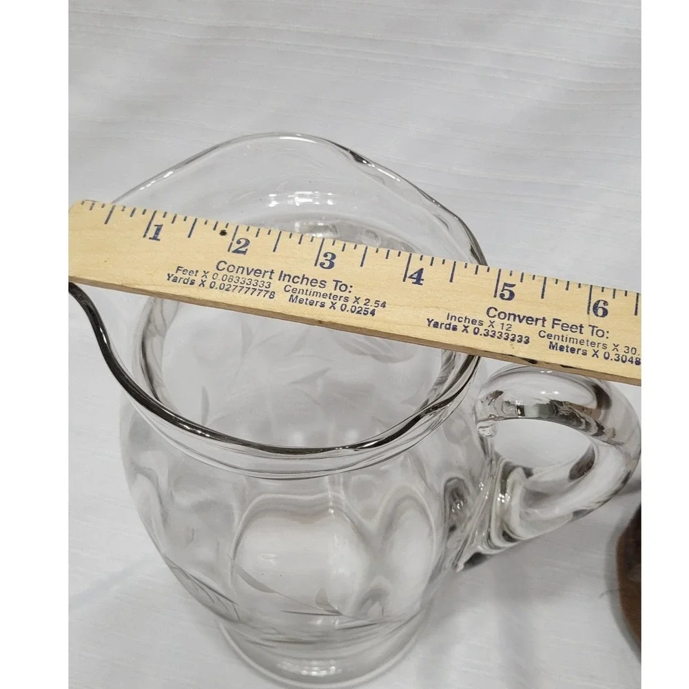 Vintage Beautiful Glass Pitcher Etched Elegant Single Rose Scalloped Edge
